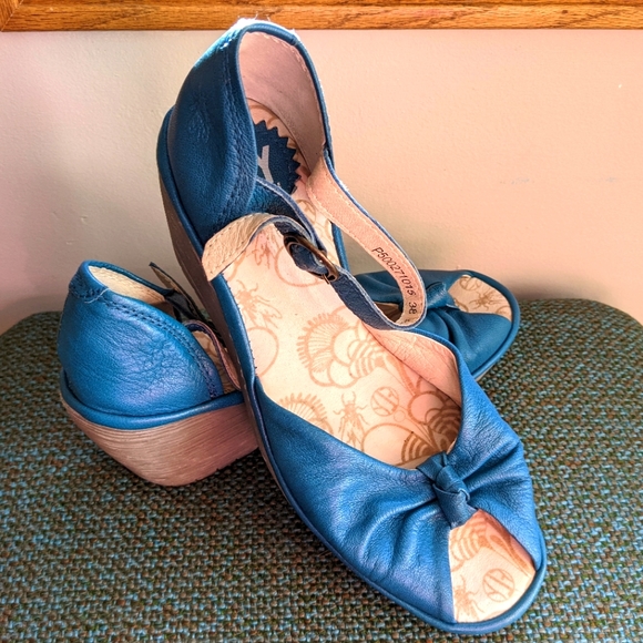 Fly London Shoes - Fly London leather teal wedge sandals size 38